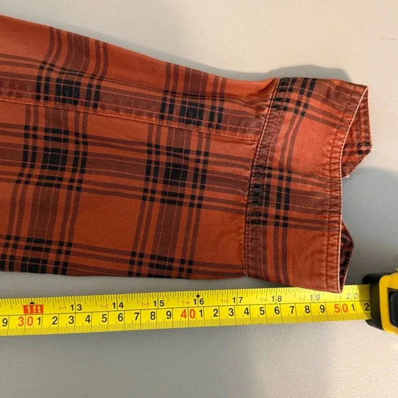 LL Bean Plaid Button Down Mens Large Rust Orange Excellent Reinforced Elbows - Picture 7 of 7